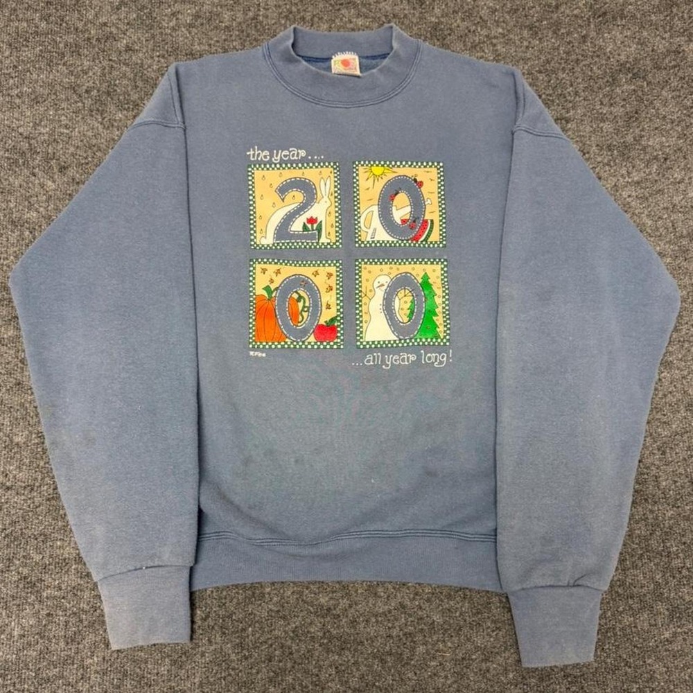 Vintage Fruit of the Loom Y2K Year 2000 Grandma Sweatshirt Navy Blue Large
